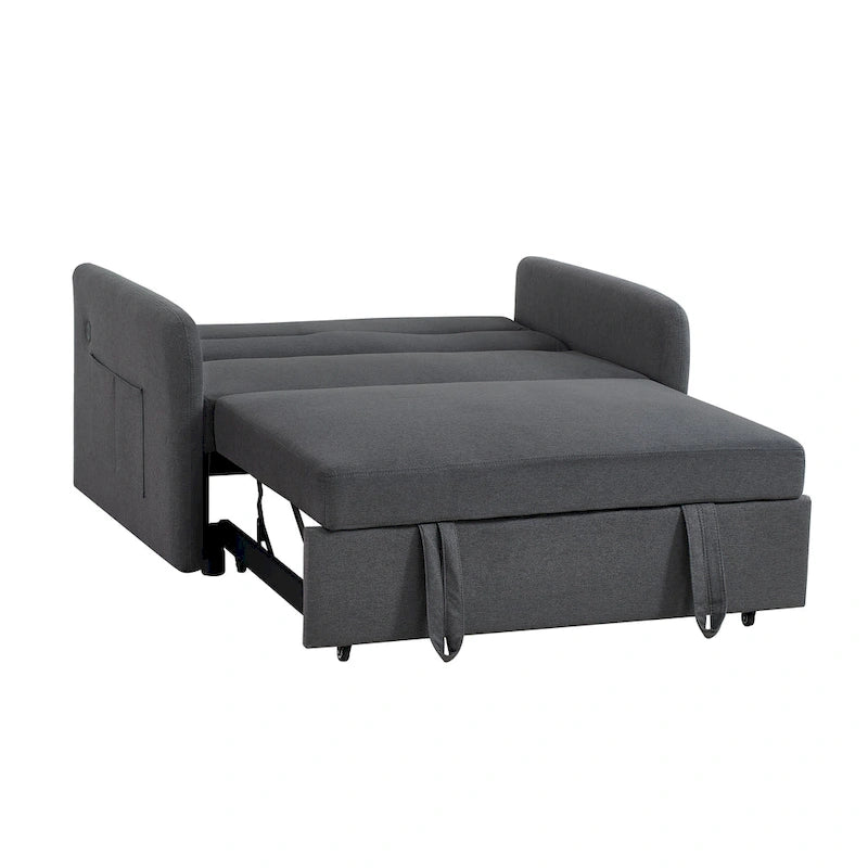 Gray Convertible Sofa Bed for 2 with USB Port