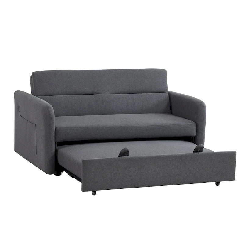 Gray Convertible Sofa Bed for 2 with USB Port