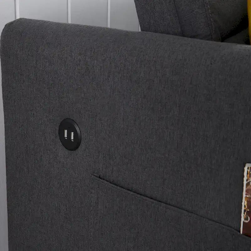 Gray Convertible Sofa Bed for 2 with USB Port