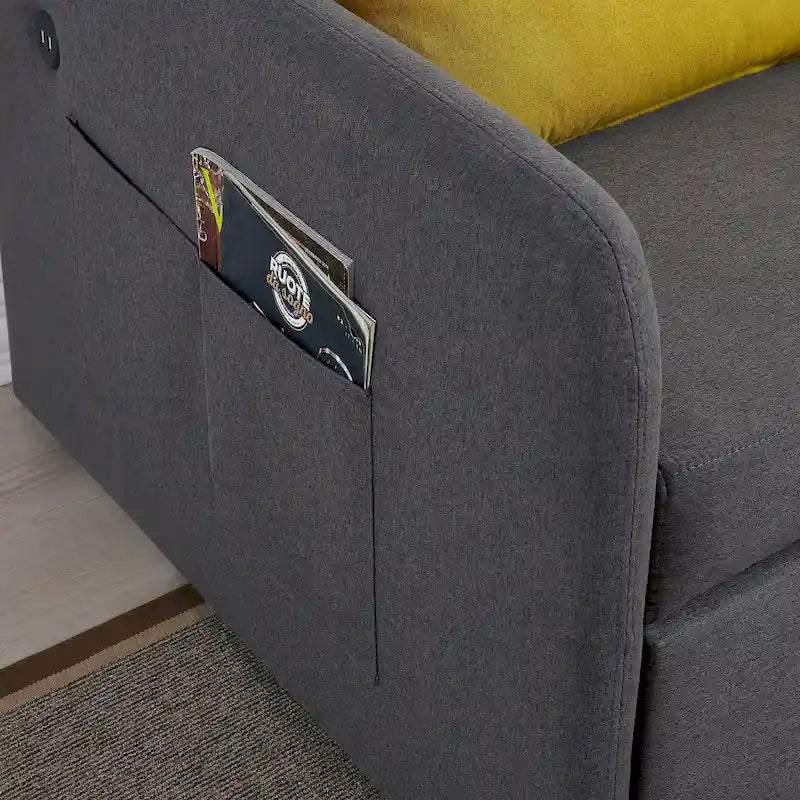 Gray Convertible Sofa Bed for 2 with USB Port