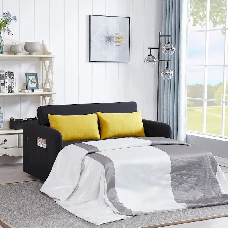 Gray Convertible Sofa Bed for 2 with USB Port