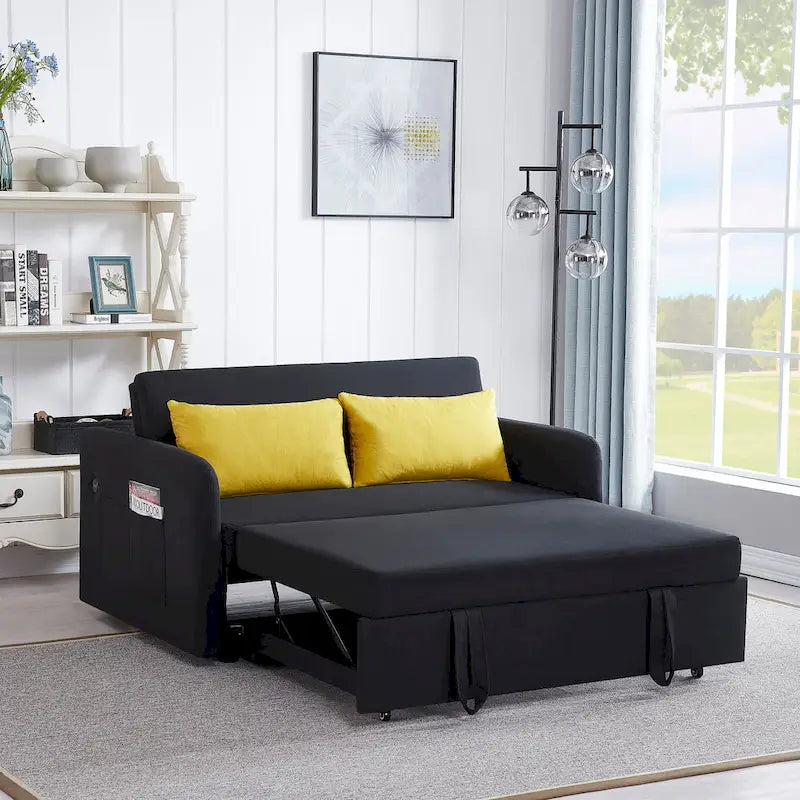 Gray Convertible Sofa Bed for 2 with USB Port