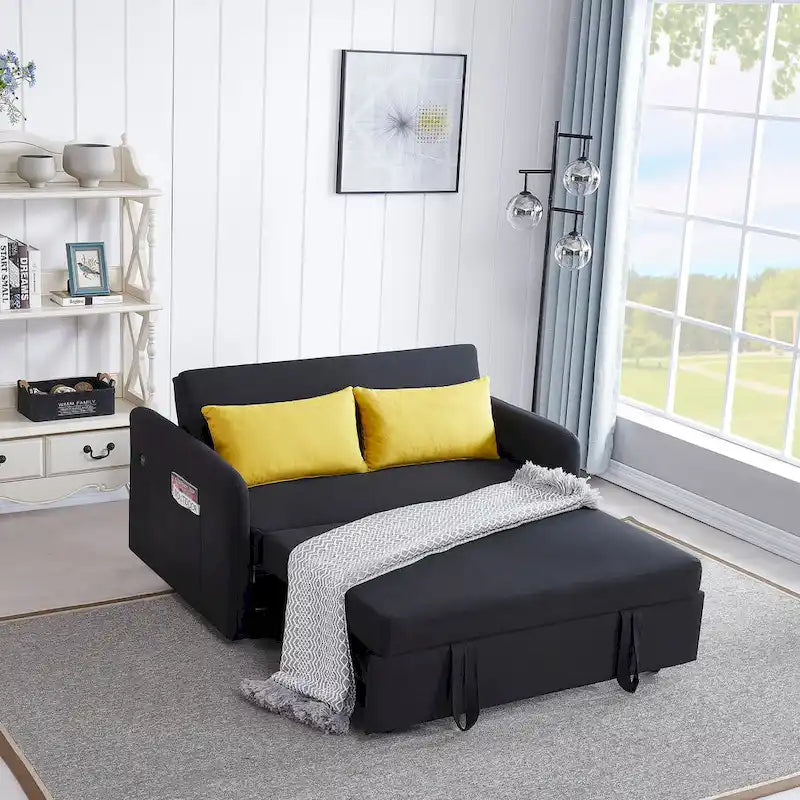 Gray Convertible Sofa Bed for 2 with USB Port