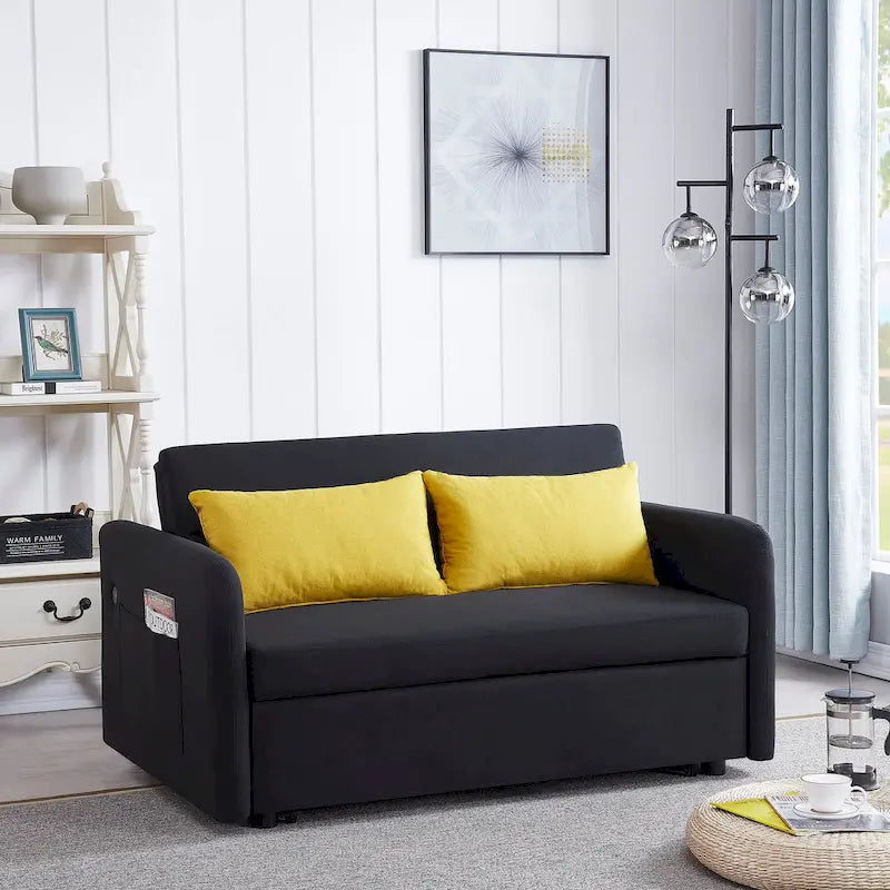 Gray Convertible Sofa Bed for 2 with USB Port