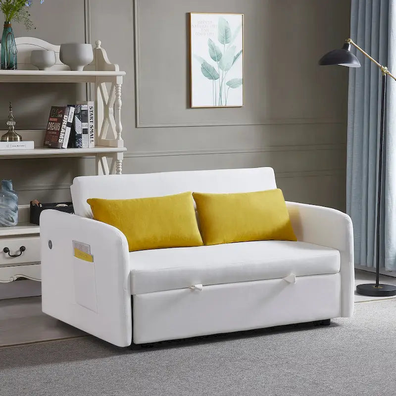 Gray Convertible Sofa Bed for 2 with USB Port