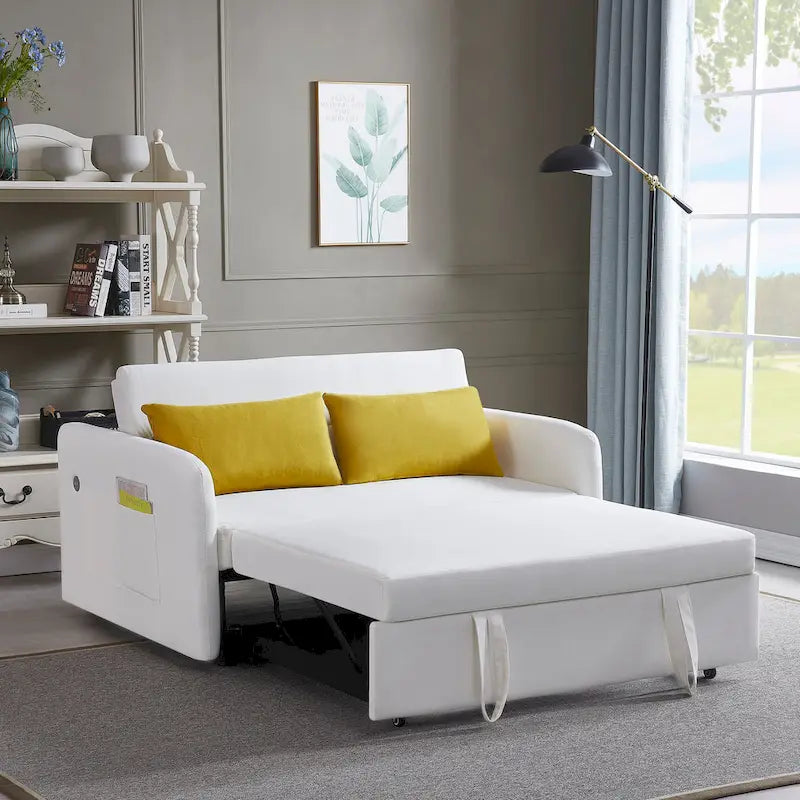 Gray Convertible Sofa Bed for 2 with USB Port