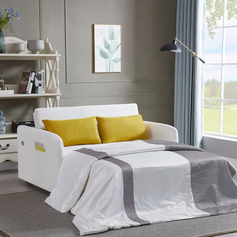 Gray Convertible Sofa Bed for 2 with USB Port