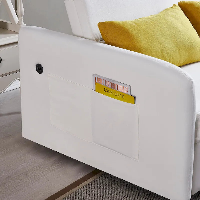 Gray Convertible Sofa Bed for 2 with USB Port