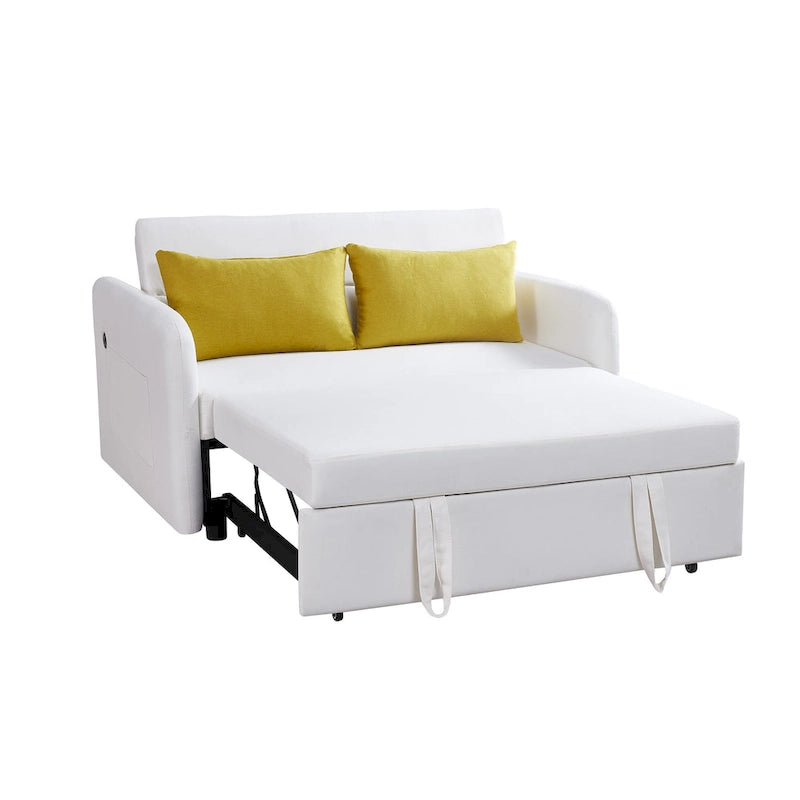 Gray Convertible Sofa Bed for 2 with USB Port