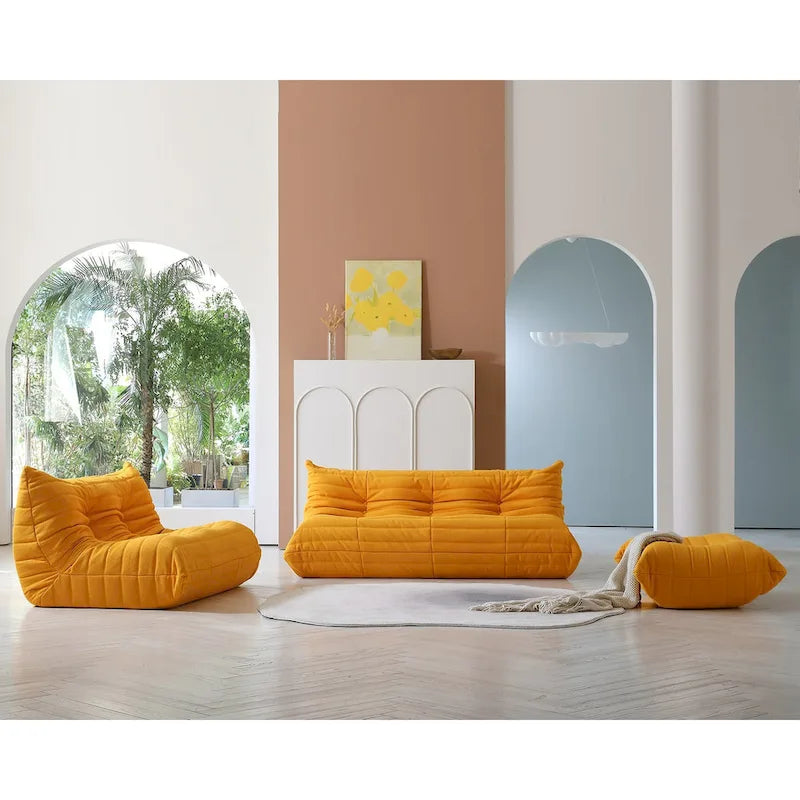 Teddy Velvet Floor Sofa Set - 2-3 Seater with Ottoman