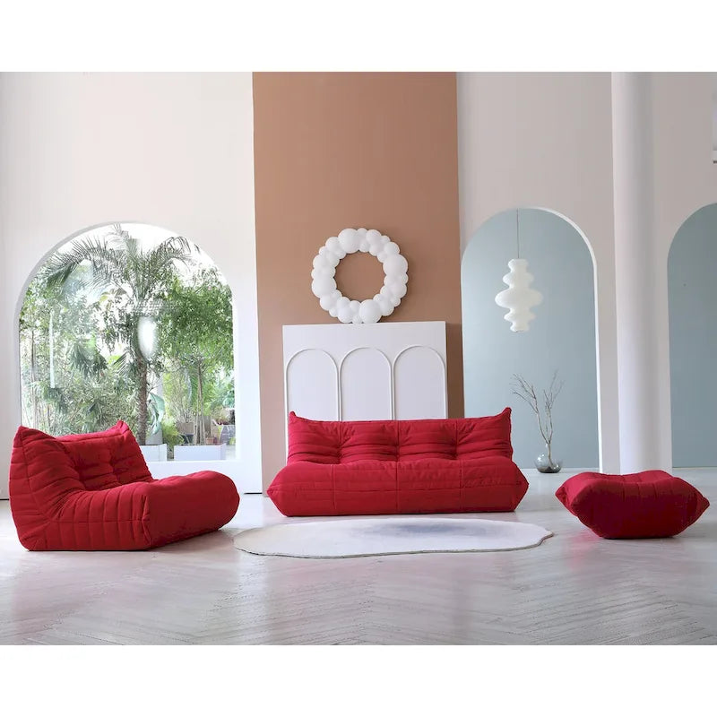 Teddy Velvet Floor Sofa Set - 2-3 Seater with Ottoman