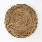 Mercana Allium Brown Woven Wool Round Pouf