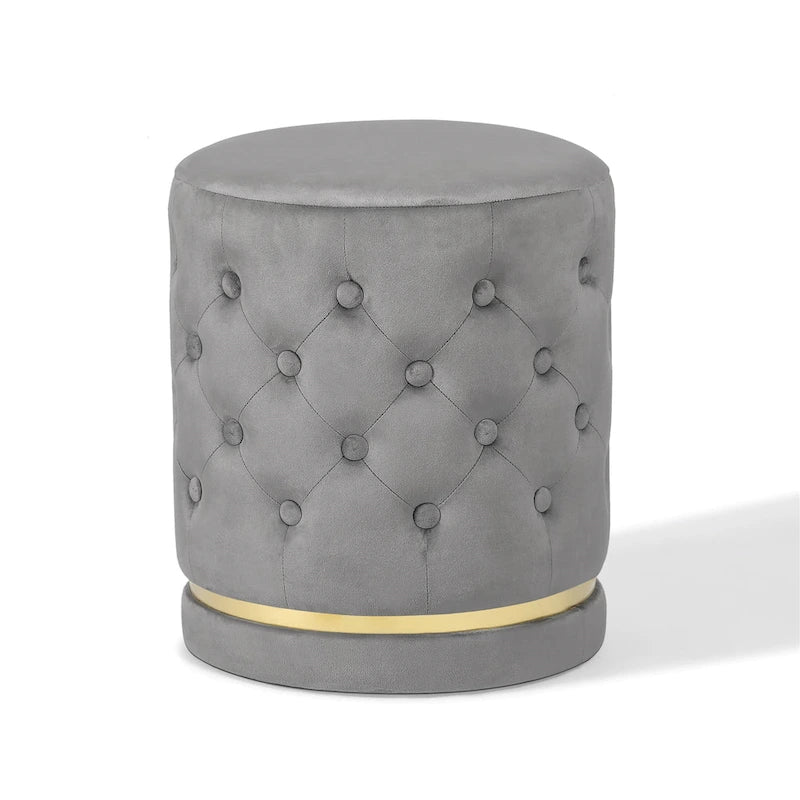 Adeco 18.3 Height Button Tufted Upholstered Round Ottoman