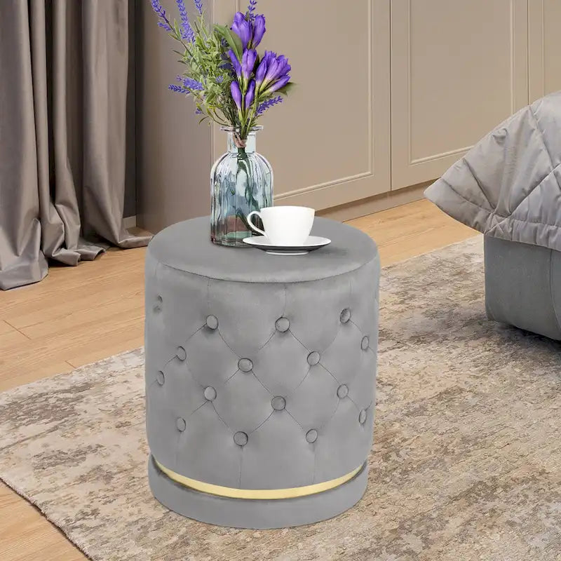 Adeco 18.3 Height Button Tufted Upholstered Round Ottoman