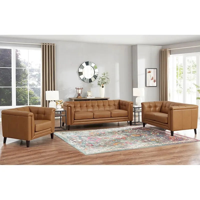 Hydeline Arvo Top Grain Leather Sofa Loveseat and Chair Set with Feather, Memory Foam and Springs