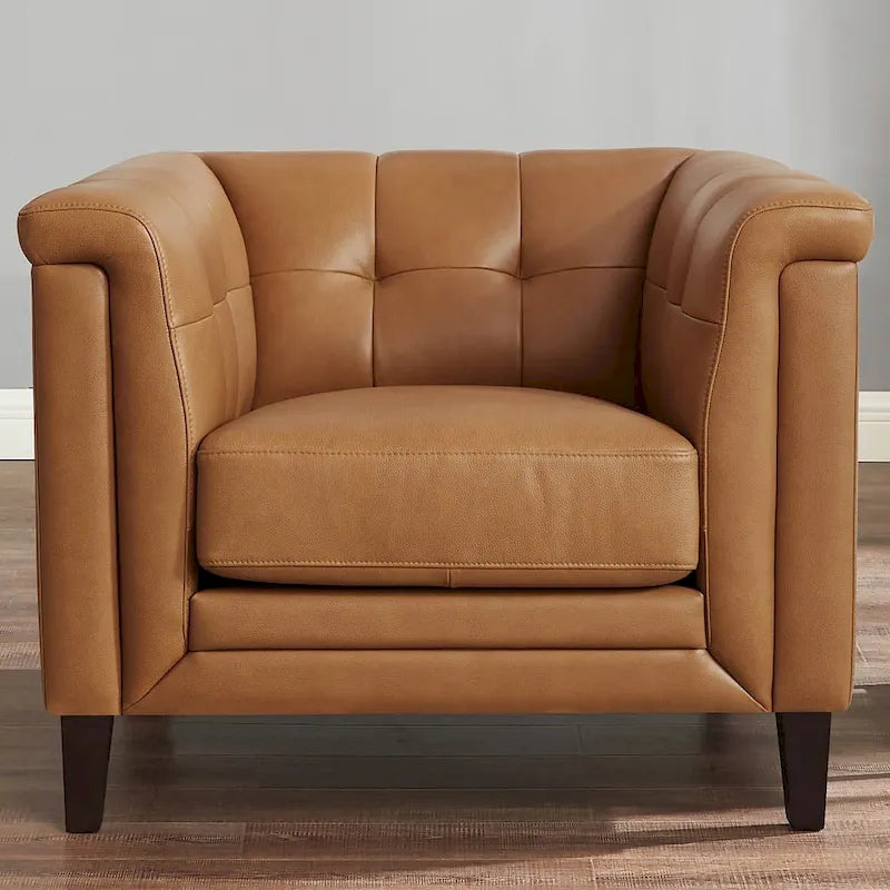 Hydeline Arvo Top Grain Leather Sofa Loveseat and Chair Set with Feather, Memory Foam and Springs