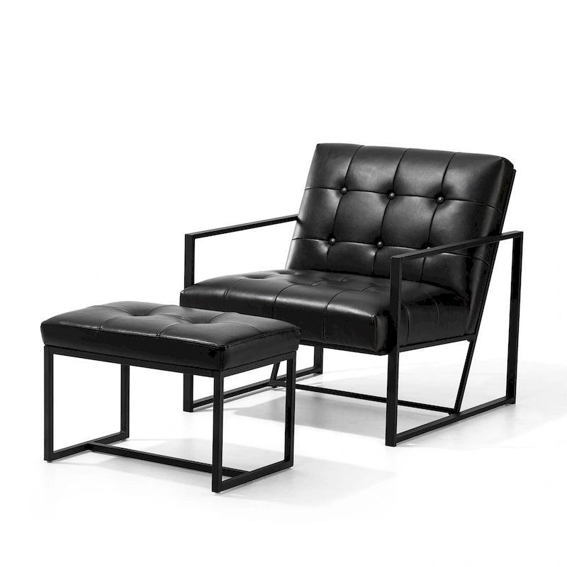 Poltrona accentata moderna Glitzhome in similpelle trapuntata con set poggiapiedi