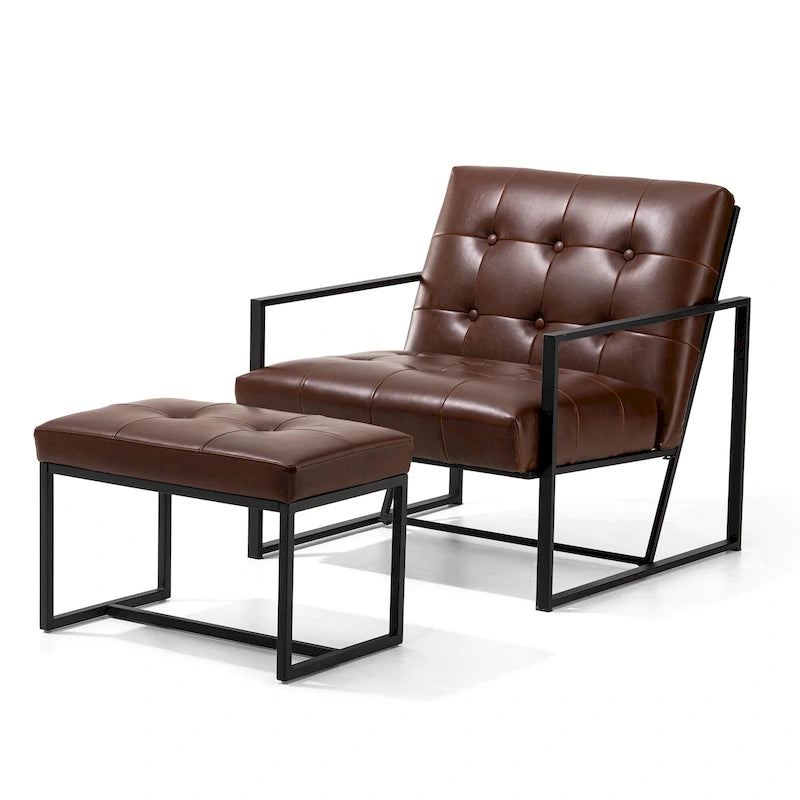 Poltrona accentata moderna Glitzhome in similpelle trapuntata con set poggiapiedi