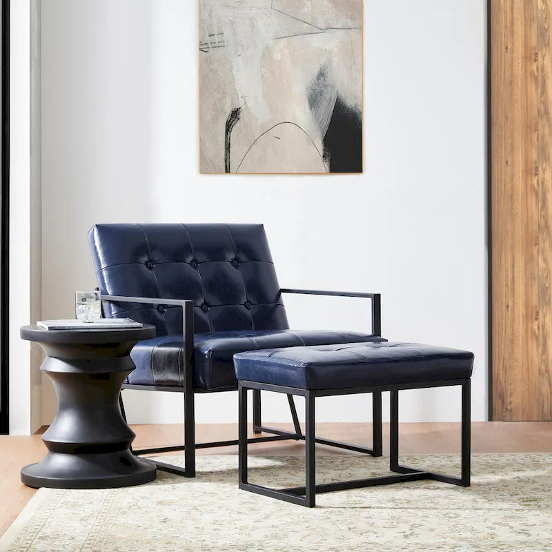 Poltrona accentata moderna Glitzhome in similpelle trapuntata con set poggiapiedi