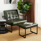 Glitzhome Modern PU Leather Tufted Accent Chair with Ottoman Set
