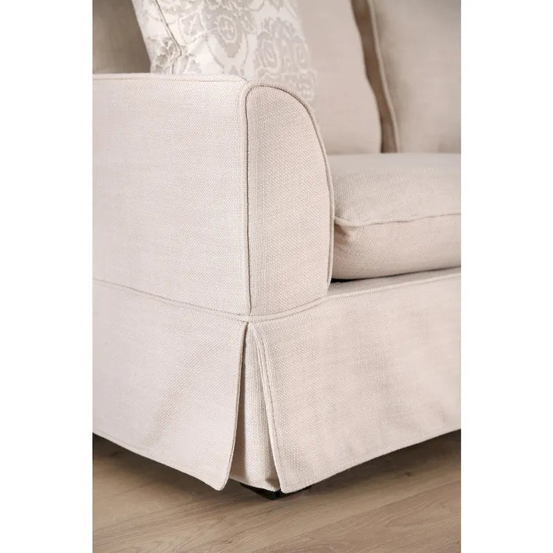 Grey Linen Skirted L-Shape Sectional Sofa - Right Facing