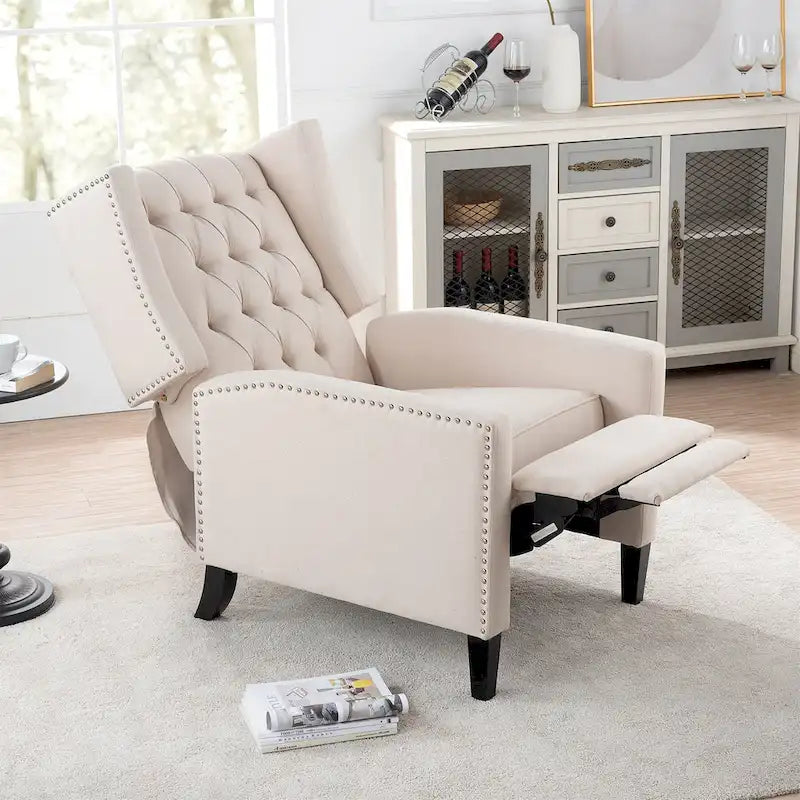 27 Wide Upholstered Manual Recliner, Wing Sofa Chair with Wood Legs
