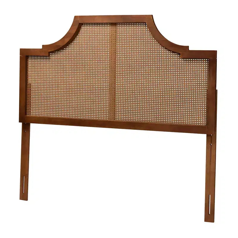 Baxton Studio Risha Mid-Century Modern Ash Walnut Finished Wood and Rattan Queen Size Headboard