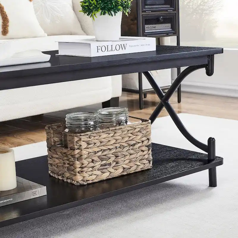 3-Piece Coffee Table Set - Brown/Black X-Cross Design for Living Room