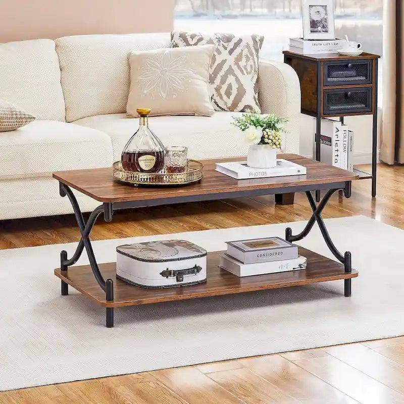 3-Piece Coffee Table Set - Brown/Black X-Cross Design for Living Room