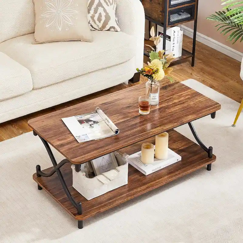 3-Piece Coffee Table Set - Brown/Black X-Cross Design for Living Room