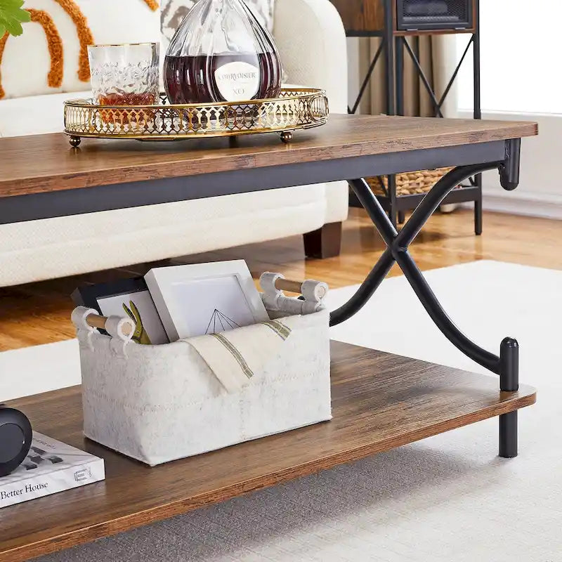 3-Piece Coffee Table Set - Brown/Black X-Cross Design for Living Room