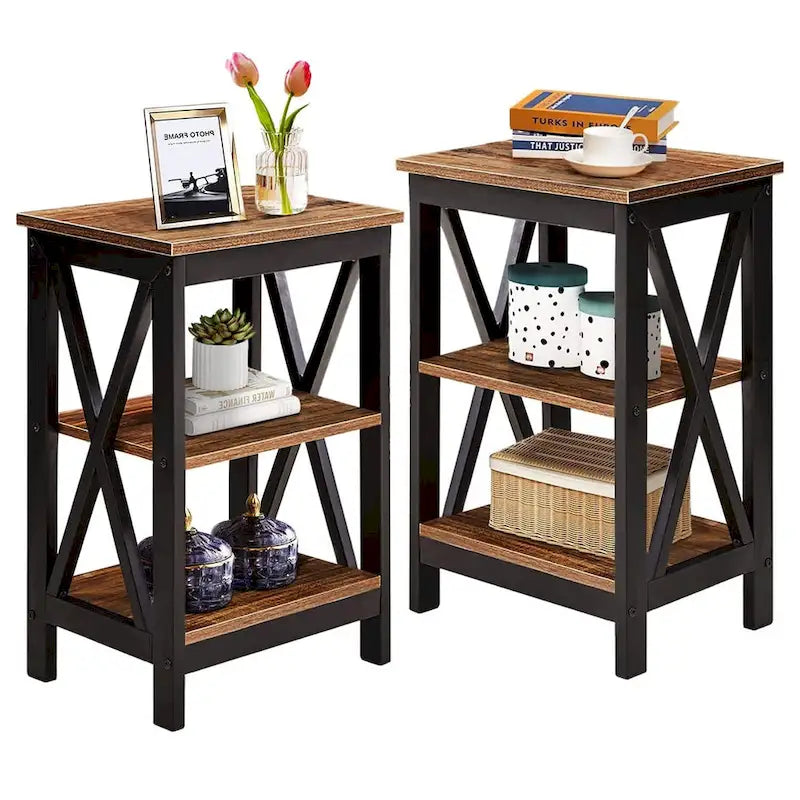 3-Piece Coffee Table Set - Brown/Black X-Cross Design for Living Room