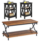 3-Piece Coffee Table Set - Brown/Black X-Cross Design for Living Room