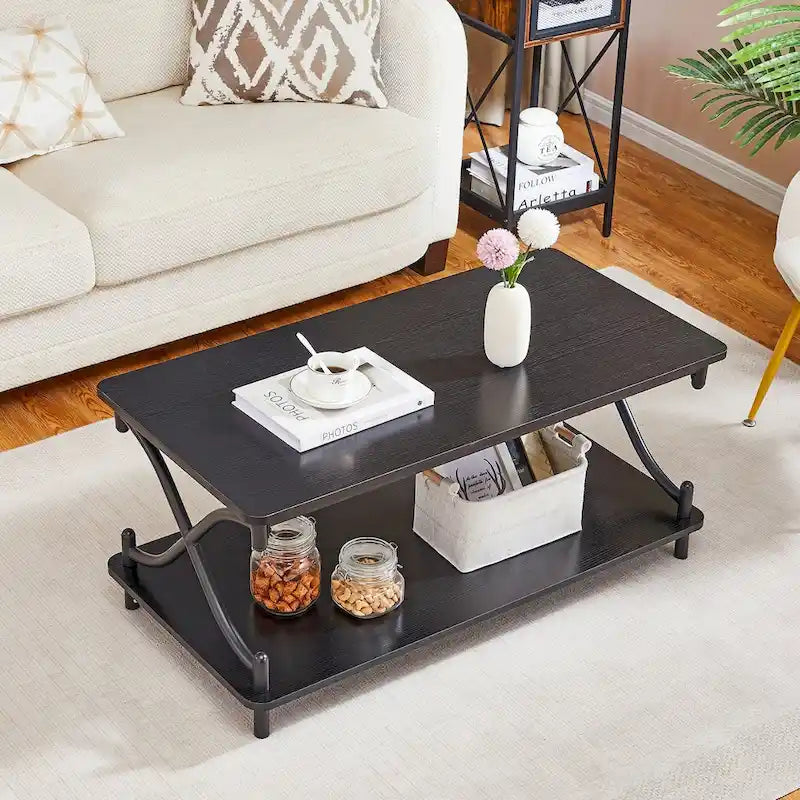 3-Piece Coffee Table Set - Brown/Black X-Cross Design for Living Room