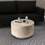 LeisureMod Terra 36 Round Fiberstone Coffee Table  Weatherproof Indoor and Outdoor Accent Table, Minimalist Design for Living Room, Office, or Patio