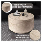 LeisureMod Terra 36 Round Fiberstone Coffee Table  Weatherproof Indoor and Outdoor Accent Table, Minimalist Design for Living Room, Office, or Patio