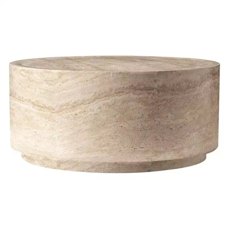 LeisureMod Terra 36 Round Fiberstone Coffee Table  Weatherproof Indoor and Outdoor Accent Table, Minimalist Design for Living Room, Office, or Patio