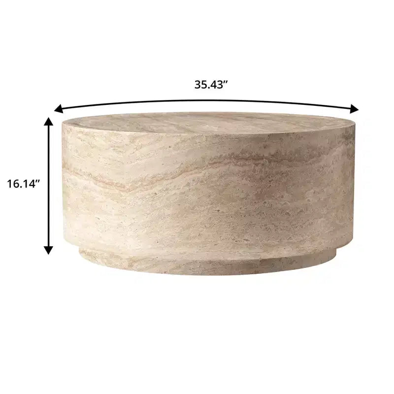 LeisureMod Terra 36 Round Fiberstone Coffee Table  Weatherproof Indoor and Outdoor Accent Table, Minimalist Design for Living Room, Office, or Patio