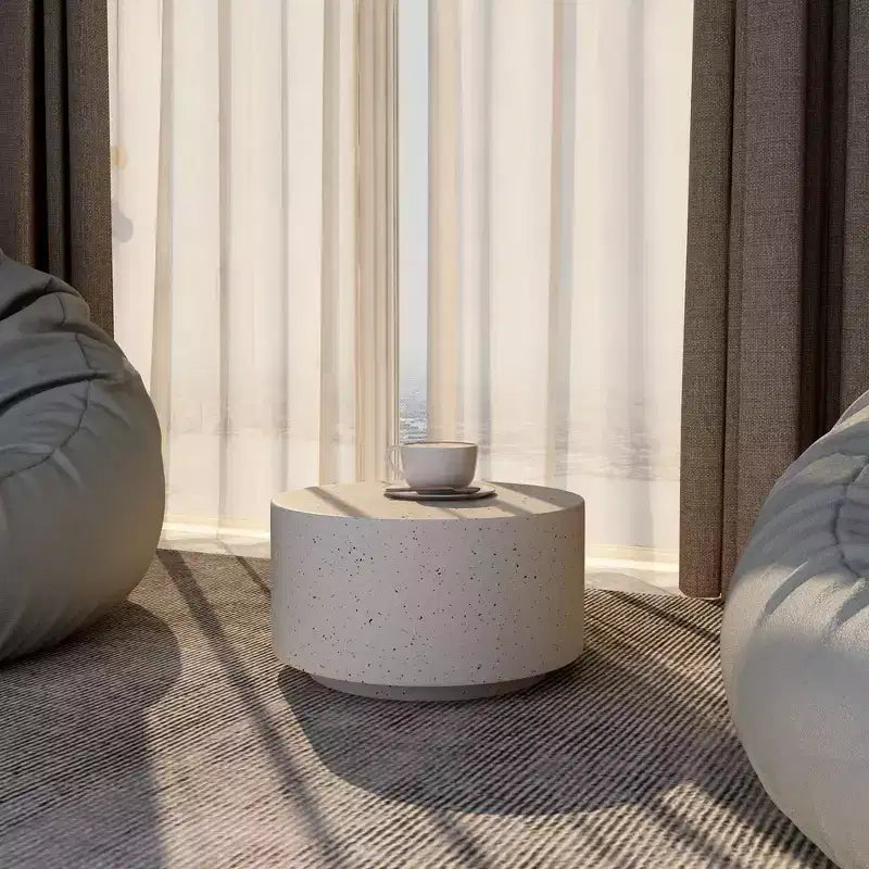 LeisureMod Terra 36 Round Fiberstone Coffee Table  Weatherproof Indoor and Outdoor Accent Table, Minimalist Design for Living Room, Office, or Patio