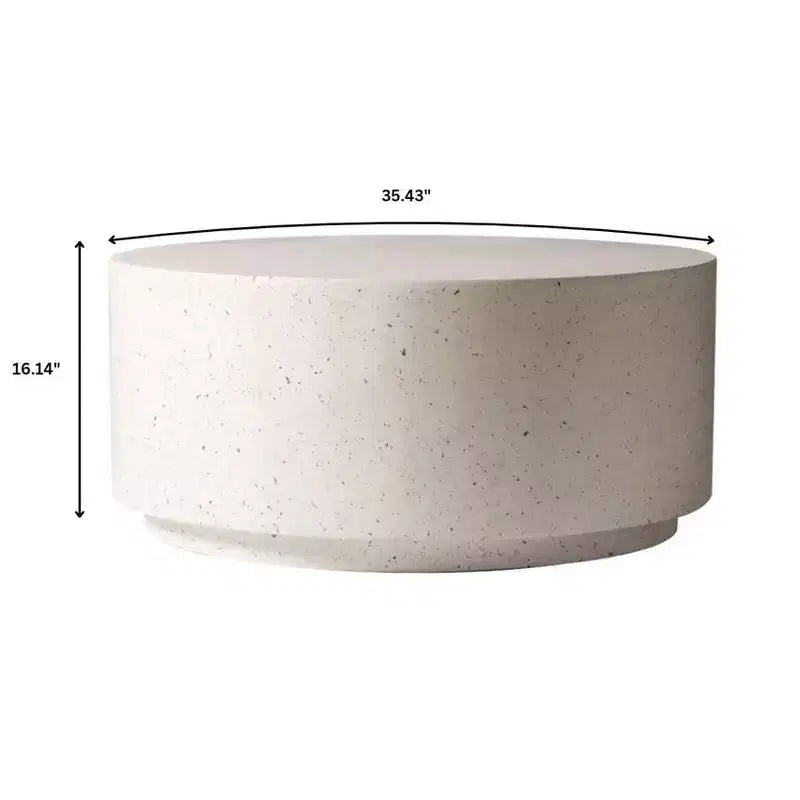 LeisureMod Terra 36 Round Fiberstone Coffee Table  Weatherproof Indoor and Outdoor Accent Table, Minimalist Design for Living Room, Office, or Patio