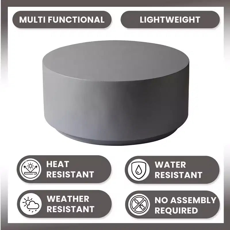 LeisureMod Terra 36 Round Fiberstone Coffee Table  Weatherproof Indoor and Outdoor Accent Table, Minimalist Design for Living Room, Office, or Patio