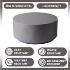 LeisureMod Terra 36 Round Fiberstone Coffee Table  Weatherproof Indoor and Outdoor Accent Table, Minimalist Design for Living Room, Office, or Patio