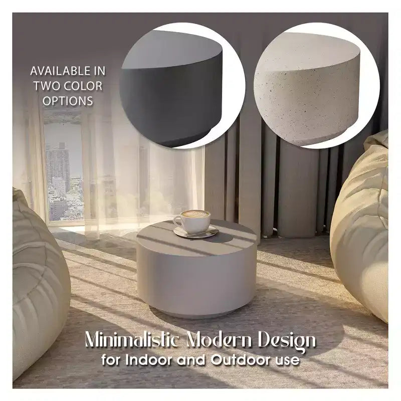LeisureMod Terra 36 Round Fiberstone Coffee Table  Weatherproof Indoor and Outdoor Accent Table, Minimalist Design for Living Room, Office, or Patio