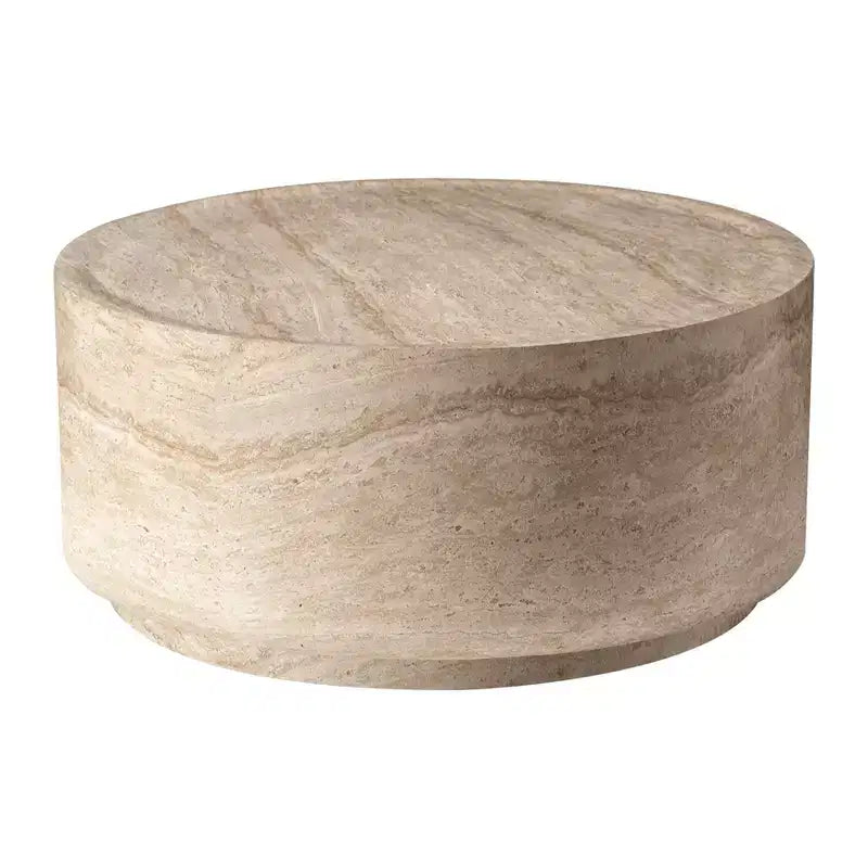 LeisureMod Terra 36 Round Fiberstone Coffee Table  Weatherproof Indoor and Outdoor Accent Table, Minimalist Design for Living Room, Office, or Patio