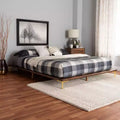 Baxton Studio Channary Mid-Century Modern Transitional Walnut Brown Finished Wood and Gold Metal Bed Frame