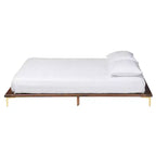 Baxton Studio Channary Mid-Century Modern Transitional Walnut Brown Finished Wood and Gold Metal Bed Frame