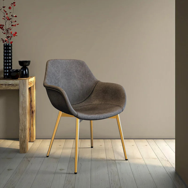 Sedia da pranzo LeisureMod con braccioli e gambe in metallo dorato, set da 2 - Marrone chiaro - 24,5Px25,2Lx33A