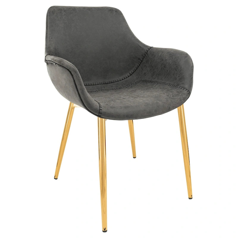 Sedia da pranzo LeisureMod con braccioli e gambe in metallo dorato, set da 2 - Marrone chiaro - 24,5Px25,2Lx33A