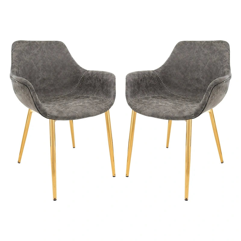 Sedia da pranzo LeisureMod con braccioli e gambe in metallo dorato, set da 2 - Marrone chiaro - 24,5Px25,2Lx33A