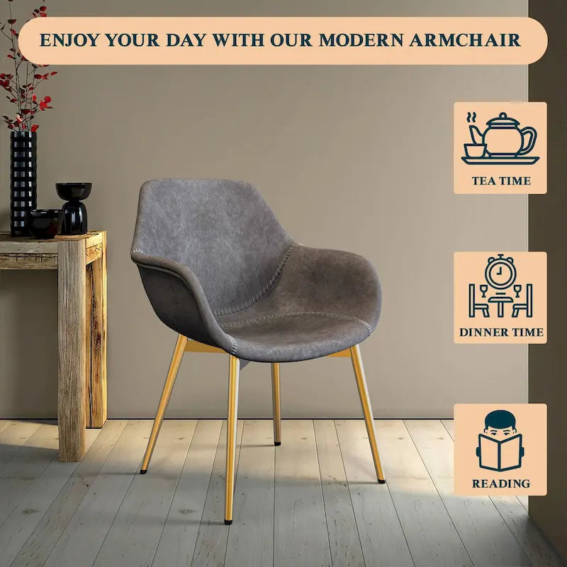 Sedia da pranzo LeisureMod con braccioli e gambe in metallo dorato, set da 2 - Marrone chiaro - 24,5Px25,2Lx33A